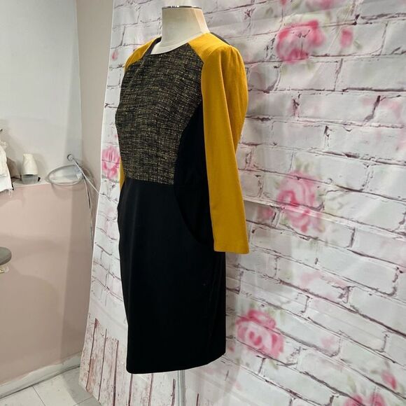 Trulli Anthropologie Women's Color Block Tweed Black/Mustard Sheath Dress Size 8 - Picture 5 of 12